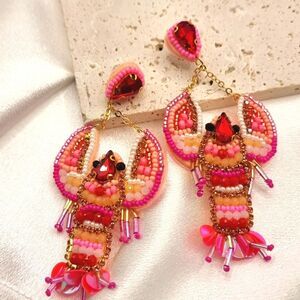 C&C California LOBSTER CRAWFISH EARRINGS  bead sequins rhinestones Nwot